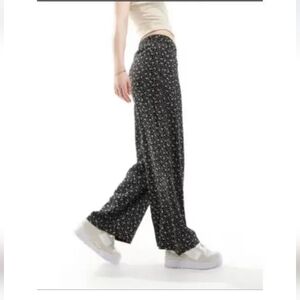 Scandi Girl & Other Stories Navy Plaid Paisley High Waist Wide Leg Trousers 2 25